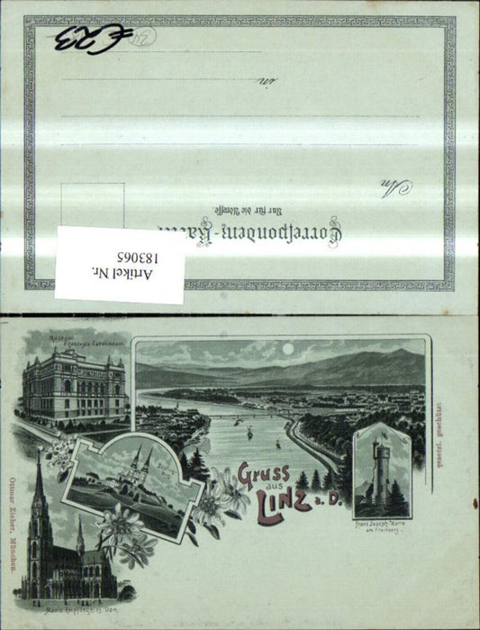 183065,Linz Litho Pöstlingberg Maria Empfängnis Dom b. Mondschein