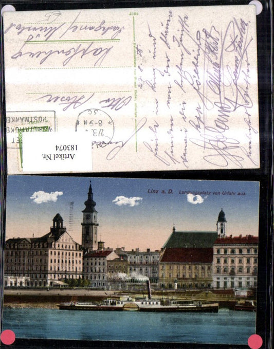183074,Linz Landungsplatz v. Urfahr aus Ortsansicht Dampfschiff