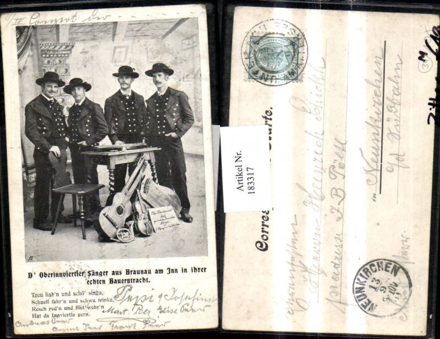 183317,Braunau a. Inn Oberinnviertla Sänger in Tracht Gruppenfoto Zither Gitarre Geige Horn