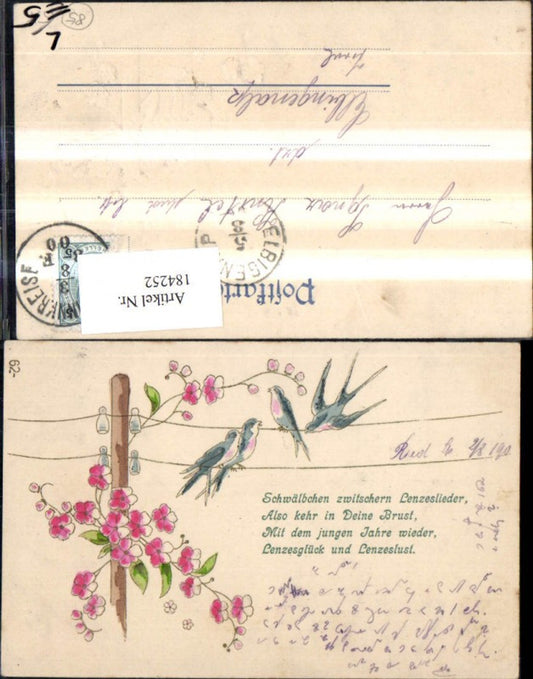 184252, Congratulations Lithograph Embosser Ak Swallows on Power Line Floral Vine Flowers Saying