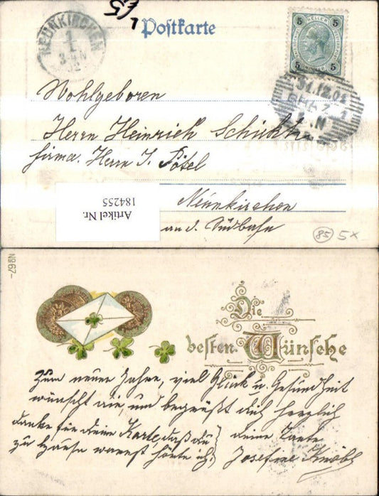 184255, Congratulations Coin Lithograph Letter Cloverleaf Gold Coins Gold Lettering