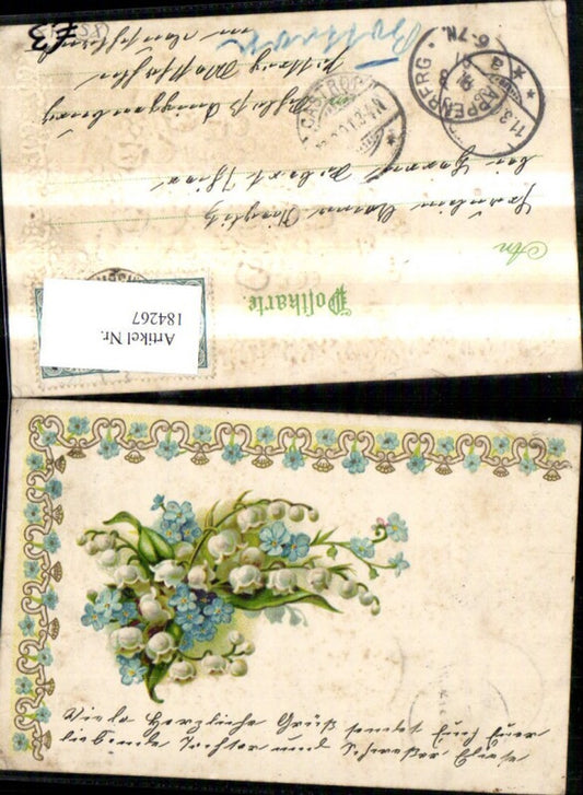 184267, Congratulations embossing postcard, floral tendril, lily of the valley