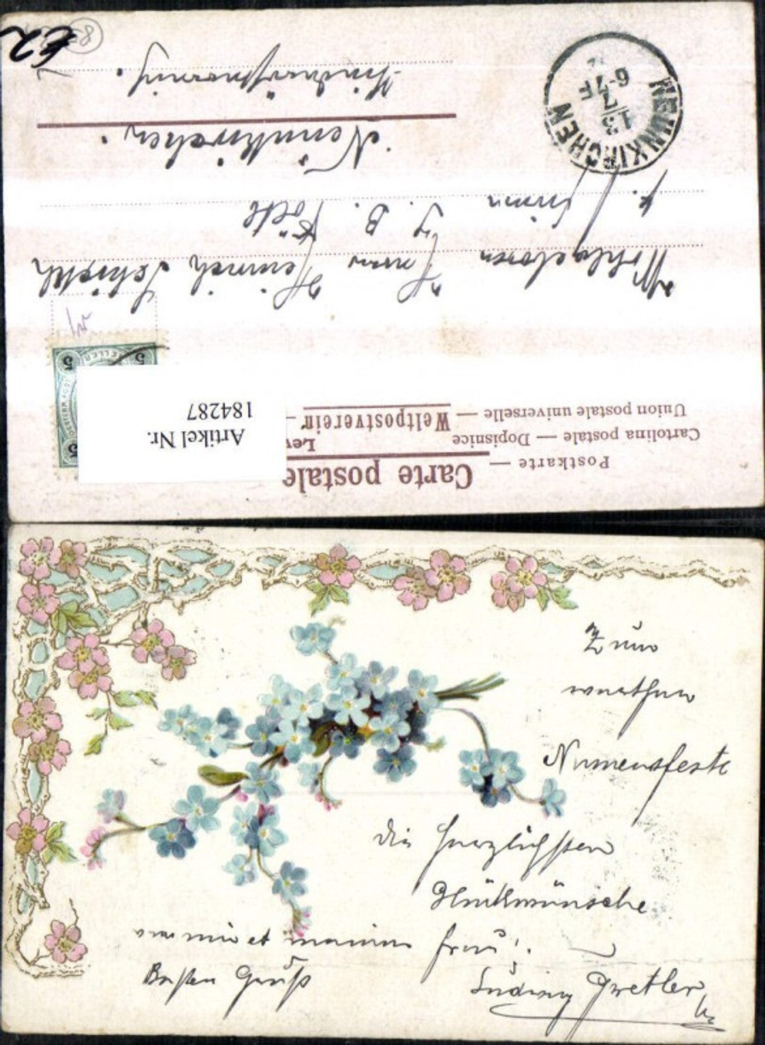 184287,Gückwunsch Präge Ak Blumen Veilchen Ranke Goldverzierung