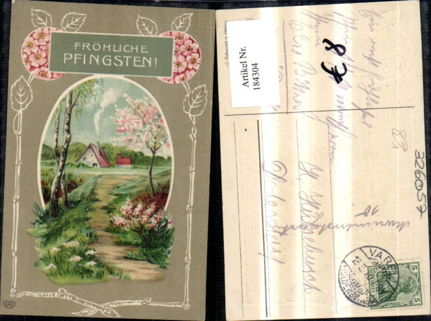 184304,Pfingsten Präge Ak Landschaft i. Rahmen Blumen Ranke pub EAS