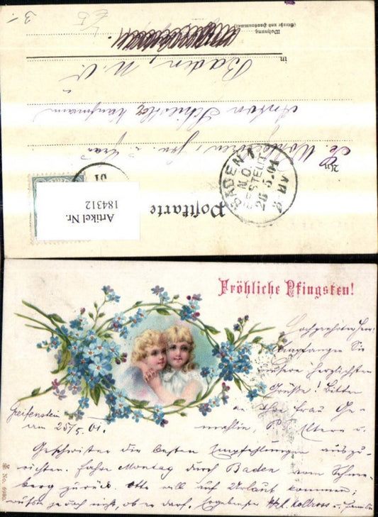 184312, Pentecost Lithograph Children in a flower frame Flowers