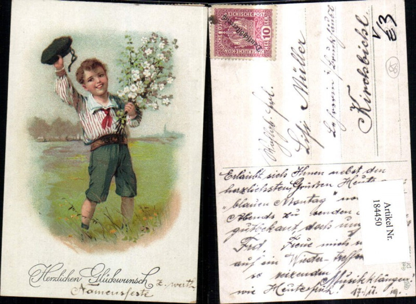 184450,Namenstag Junge Bub Matrosenanzug Strauß Blumen pub EAS 3952