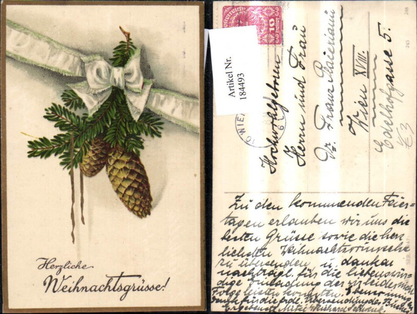 184493, Christmas fir branch cone ribbon gold decoration pub HWB 2367