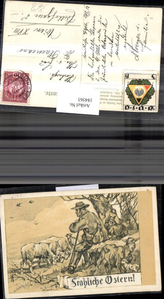 184563, Easter Artist AK Raubach Shepherd Sheep Goat Dog Palm branches pub German National Association Austria