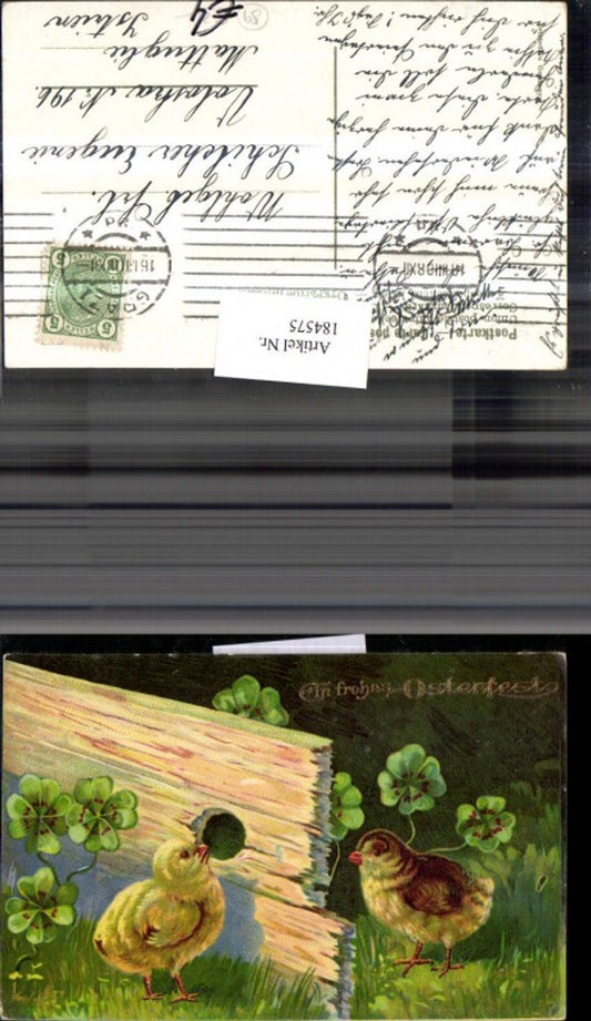 184575,Ostern Küken Holzbrett Loch Kleeblätter Klee