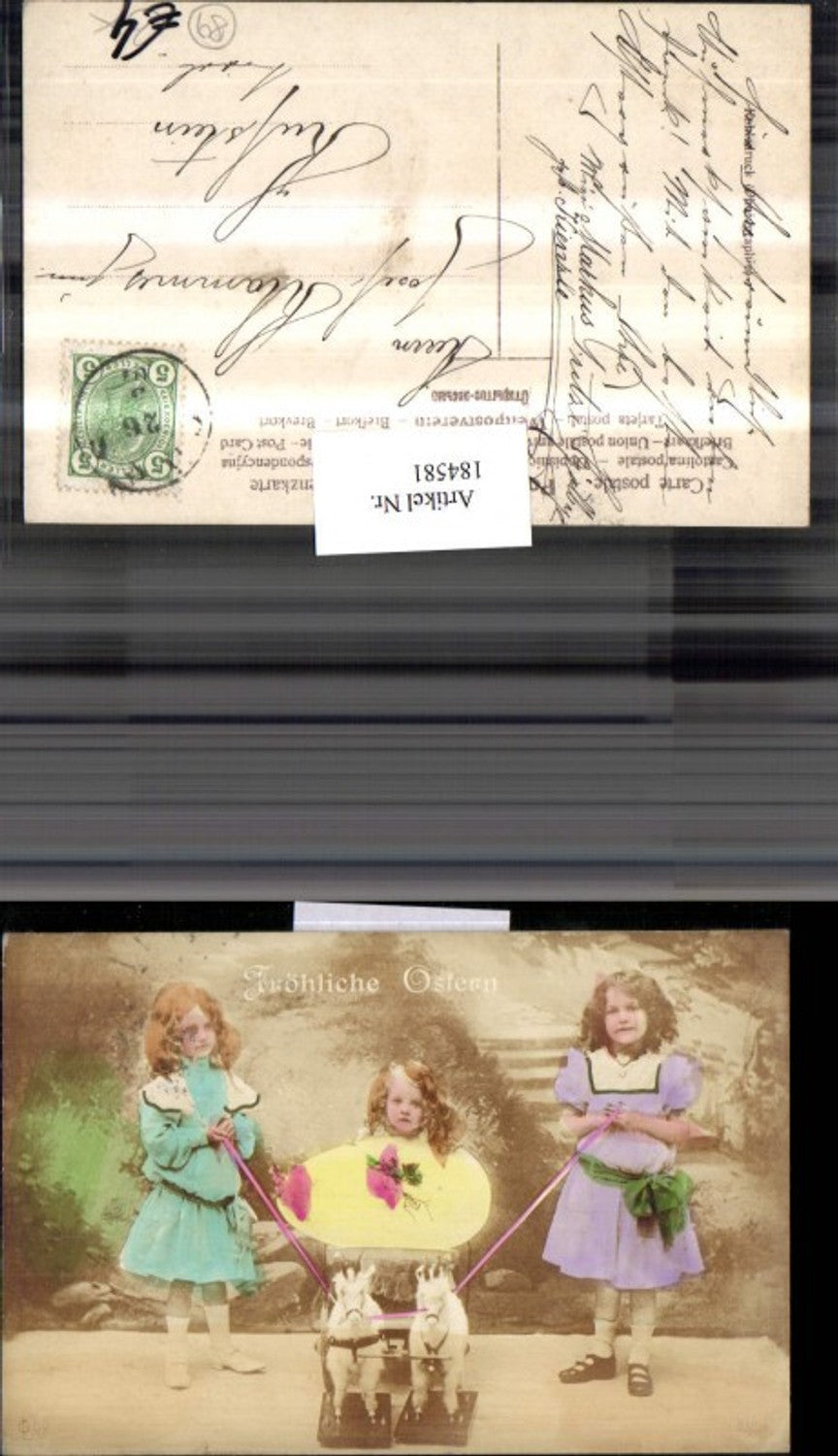184581,Ostern Kinder m. Kleid Osterei Ei Spielzeugpferde