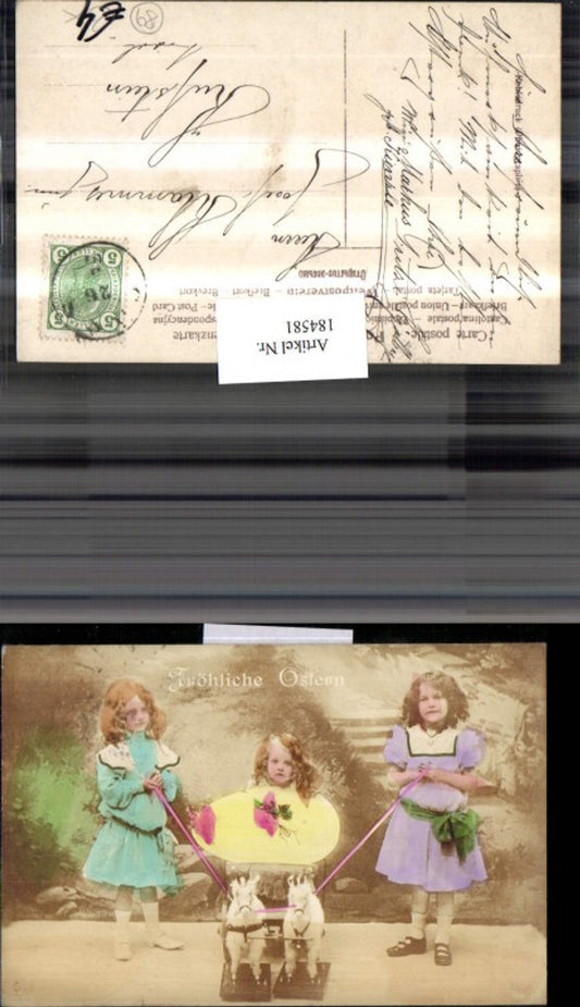 184581,Ostern Kinder m. Kleid Osterei Ei Spielzeugpferde