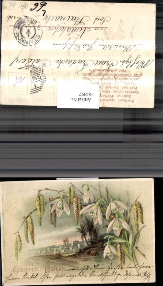 184597,Ostern Präge Litho AK Landschaft Palmzweige Schneeglocken