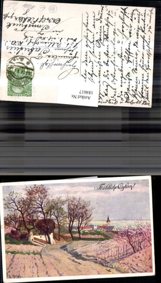 184617, Easter, artist, postcard, signed G. Holub, landscape