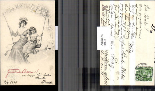 184618, Easter woman with child on swing flowers