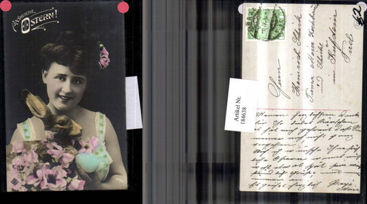 184638, Easter girl with flowers, rabbit, Easter egg, egg