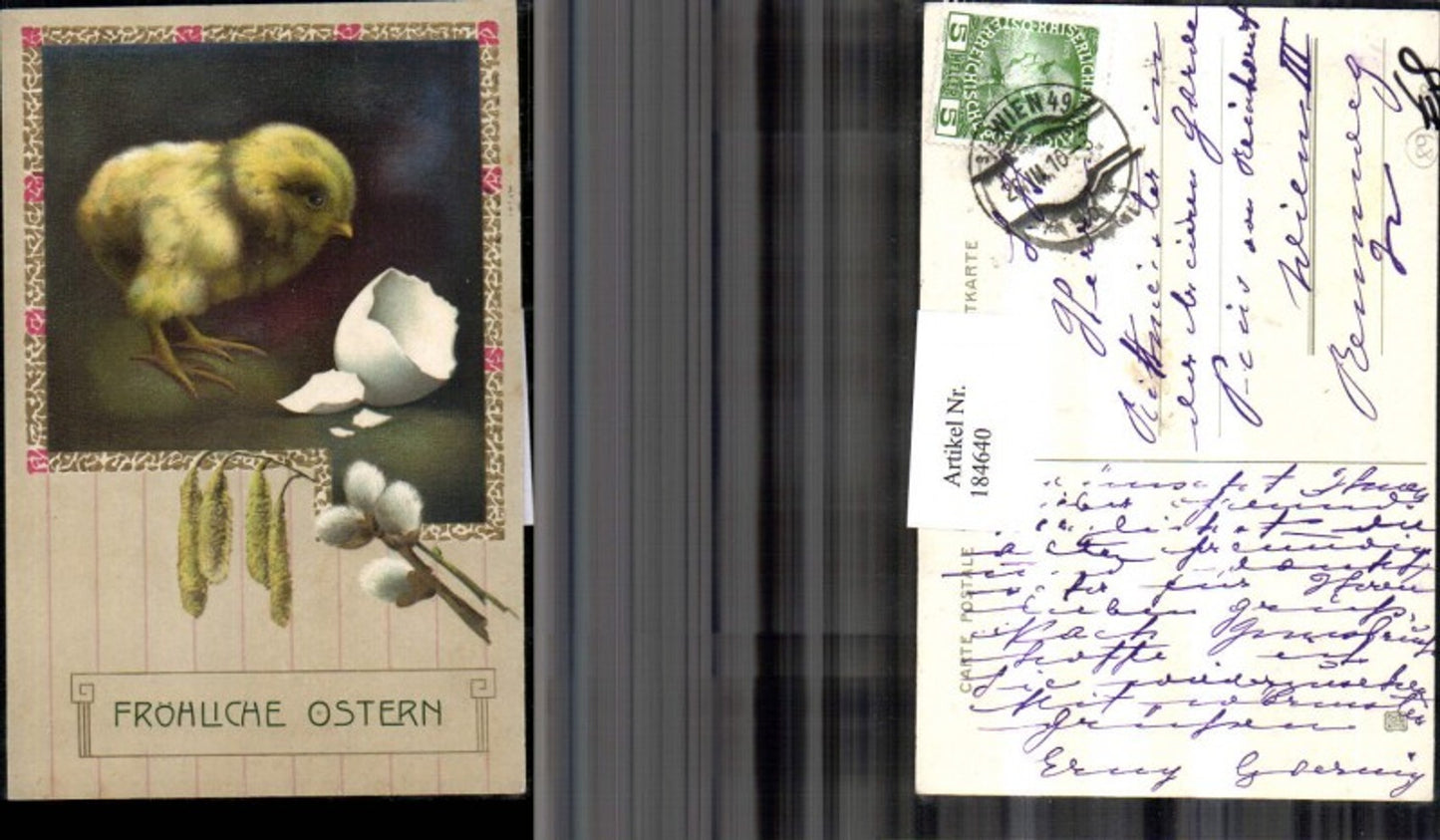 184640,Ostern Präge AK Küken zerbrochenes Ei Palmzweig