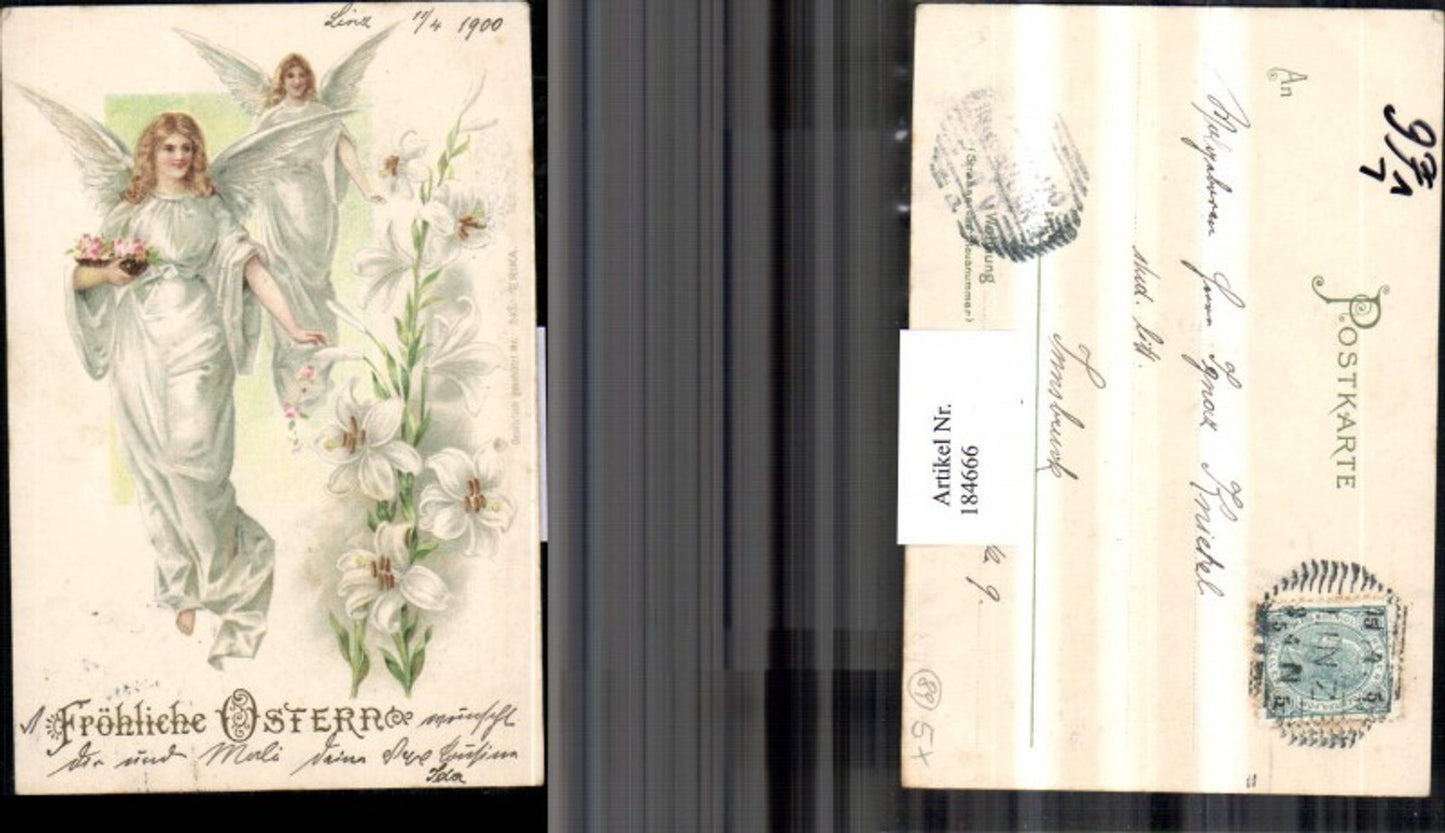 184666,Ostern Litho AK Engel Flügel Blumen pub Erika 343