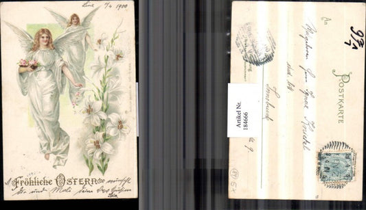 184666,Ostern Litho AK Engel Flügel Blumen pub Erika 343