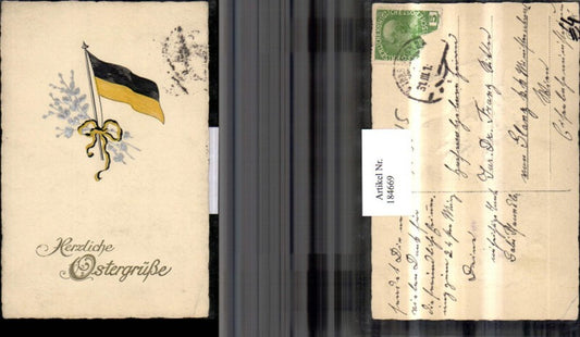 184669,Ostern Präge AK Palmzweige Fahne Schleife
