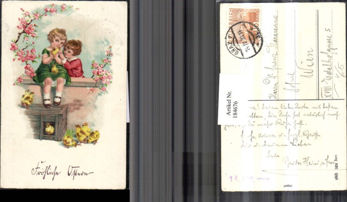 184676,Ostern Kinder Mauer Küken Blumen Rosen pub HWB 2411