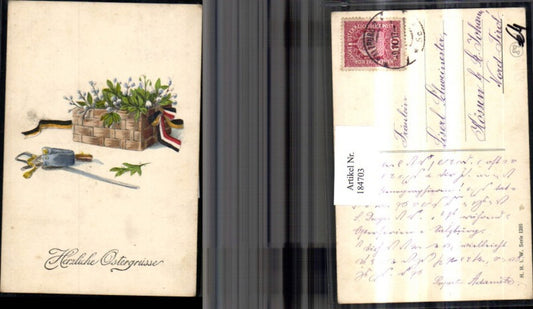 184703, Easter basket, snowdrops, palm branches, ribbon, patriotic, sword, cap