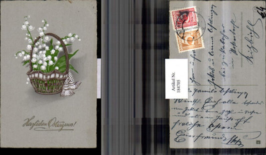 184705, Easter embossed postcard basket with snowdrops