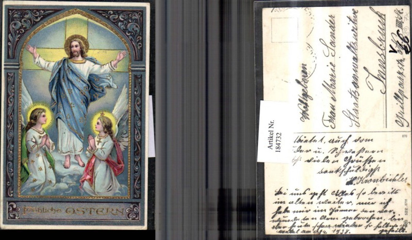 184732,Ostern Golddruck Jesus Heiligenschein Engel b. Beten pub HWB 8716