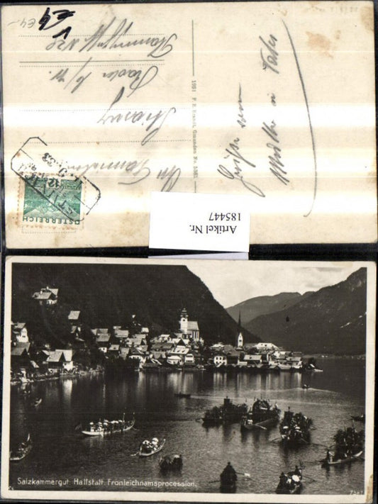 185447,Salzkammergut Hallstatt Totale Fronleichnams Prozession Ruderboote Boote pub Brandt 5361
