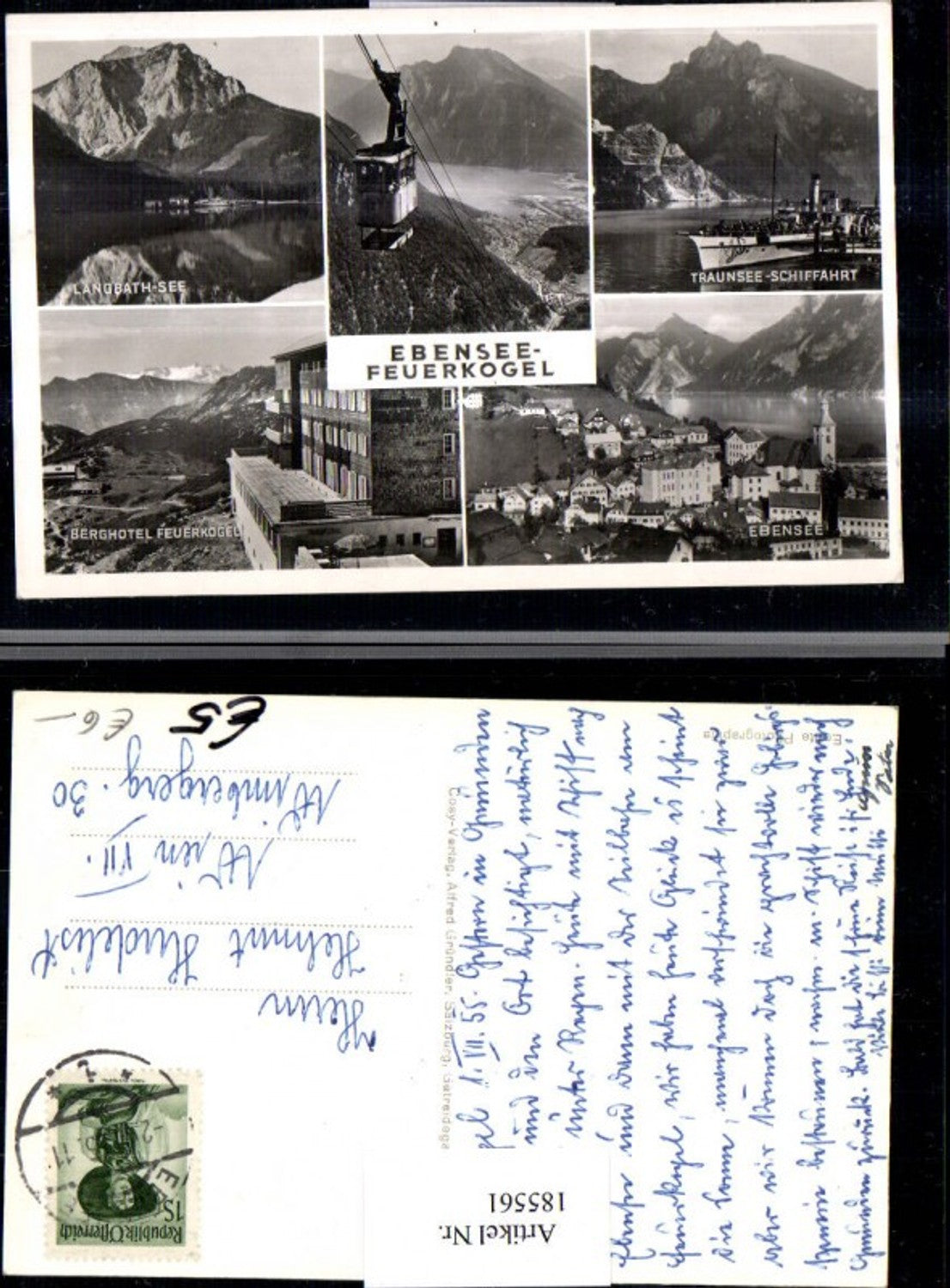 185561,Ebensee Totale Feuerkogel Seilbahn Langbathsee Traunsee Schifffahrt Berghotel Feuerkogel Mehrbildkarte