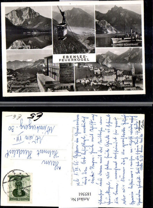185561,Ebensee Totale Feuerkogel Seilbahn Langbathsee Traunsee Schifffahrt Berghotel Feuerkogel Mehrbildkarte