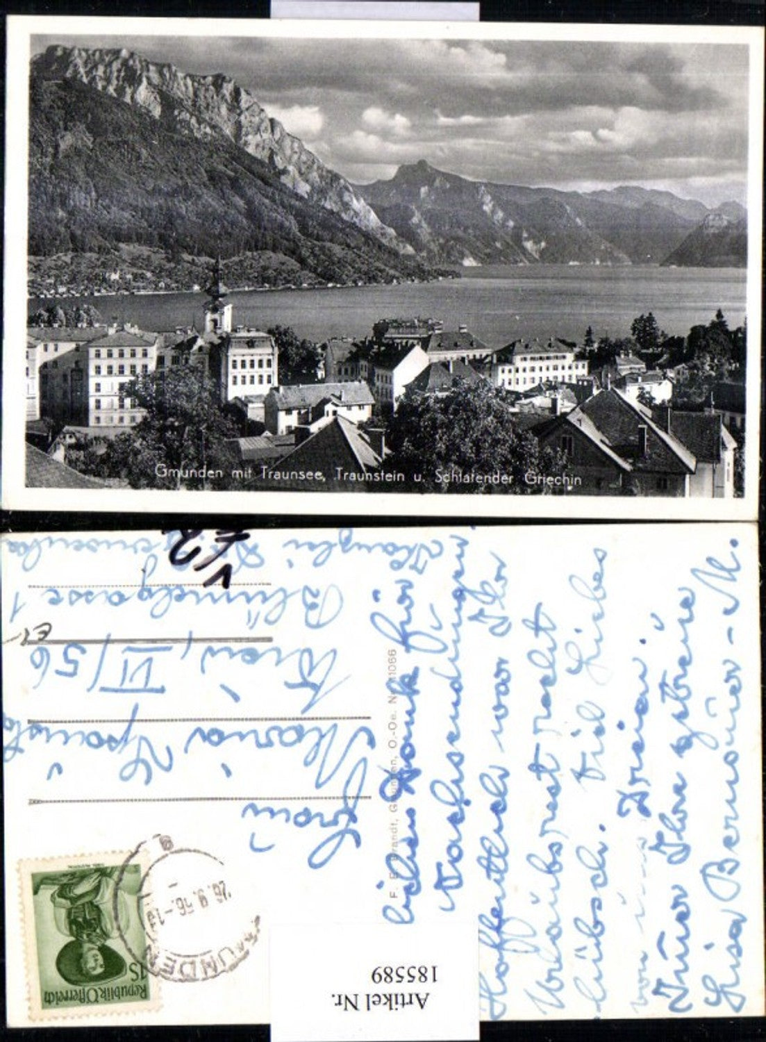 185589,Gmunden Teilansicht m. Traunsee u. Schlafender Griechin pub Brandt 11066