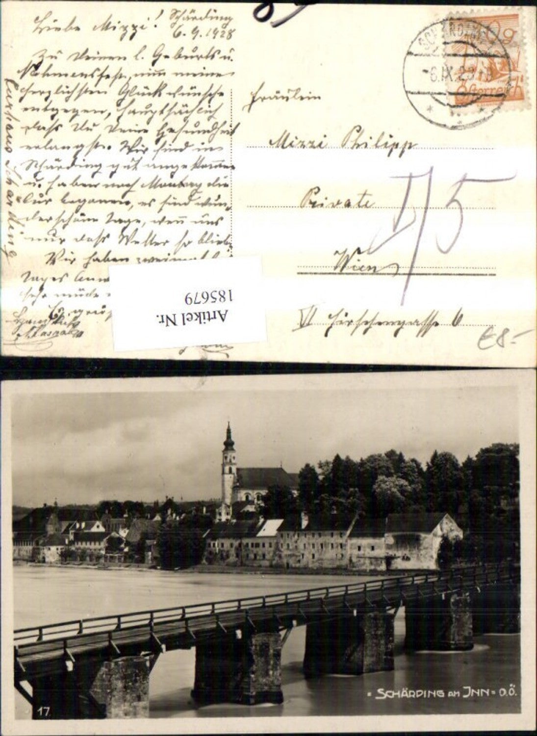 185679,Schärding a. Inn Ansicht m. Brücke Foto Ak