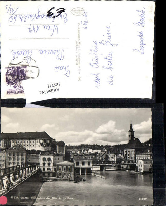 185711,Steyr Einmündung d. Steyr i. d. Enns Brücke