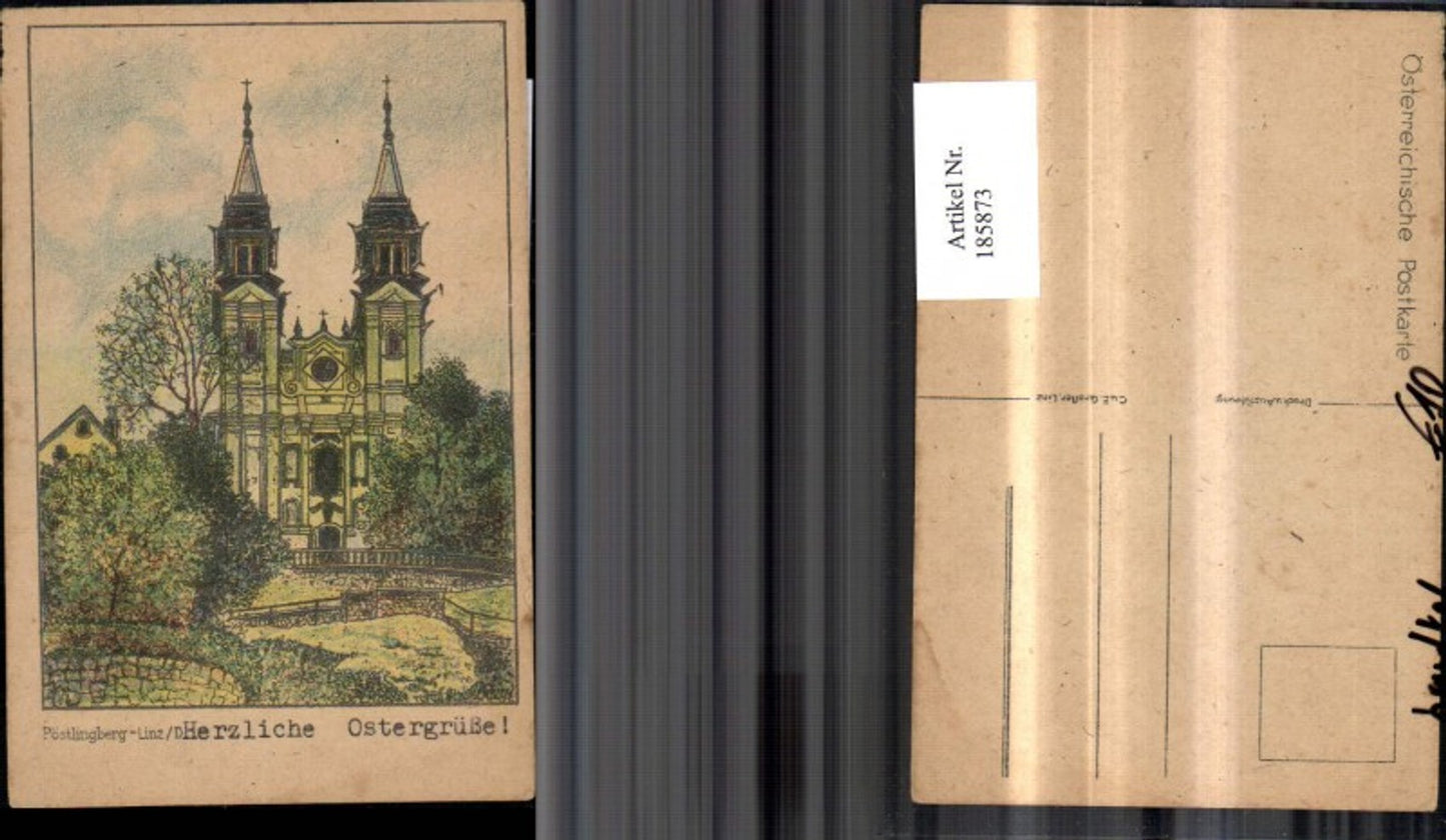 185873,Künster Ak Linz Pöstlingberg Herzliche Ostergrüsse Handcoloriert