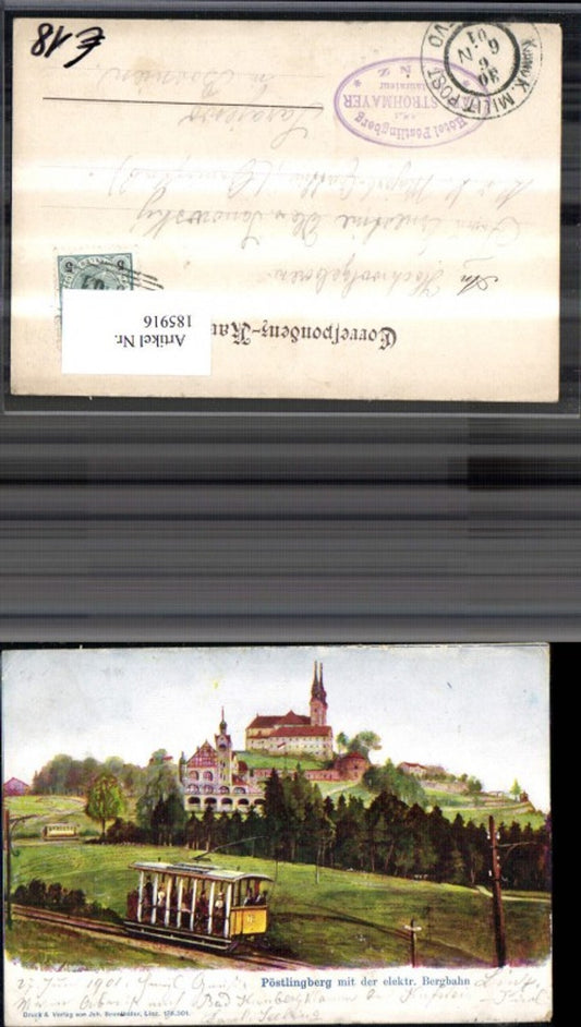 185916,Linz a. d. Donau Pöstlingberg m. d. Elektr. Bahn Bergbahn Schmalspurbahn