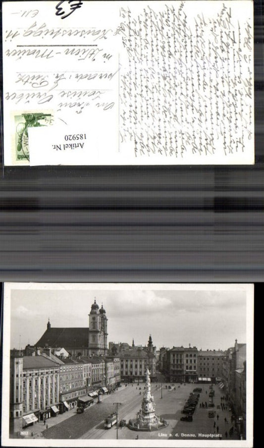 185920,Linz Foto Ak Hauptplatz m. Strassenbahn Automobile Personen