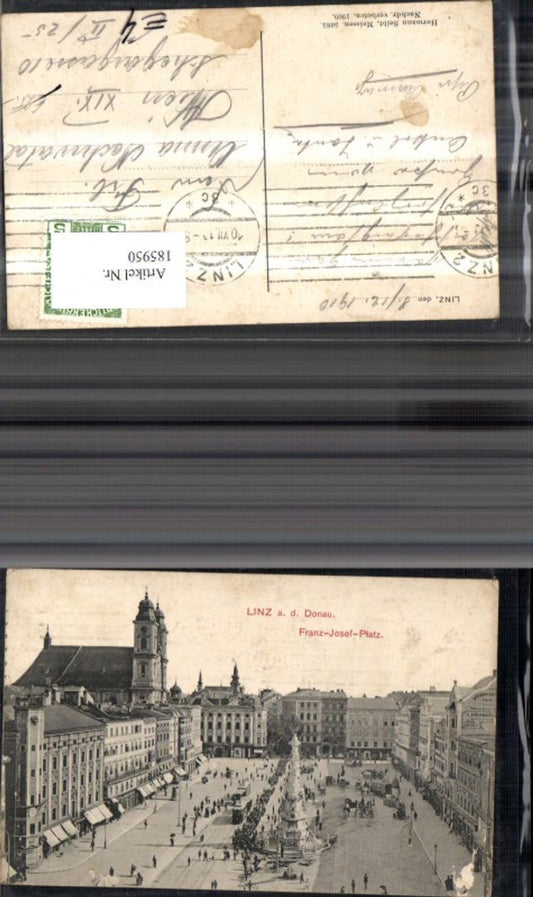 185950,Linz Franz Josef Platz Hauptplatz Strassenbahn Säule Personen