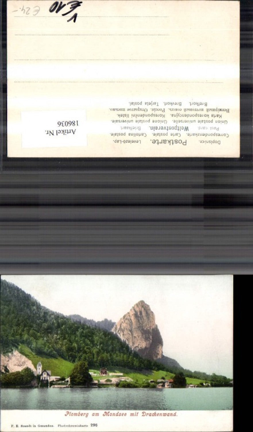 186036,Plomberg a. Mondsee m. Drachenwand pub F. E. Brandt 296