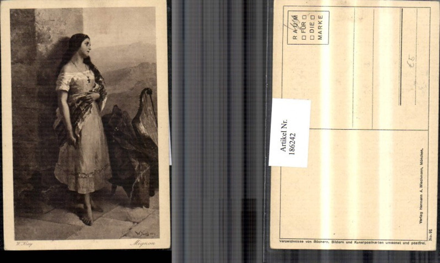 186242,Künstler AK W. Kray Gypsy Mignon Frau m. Kleid Kette Harfe