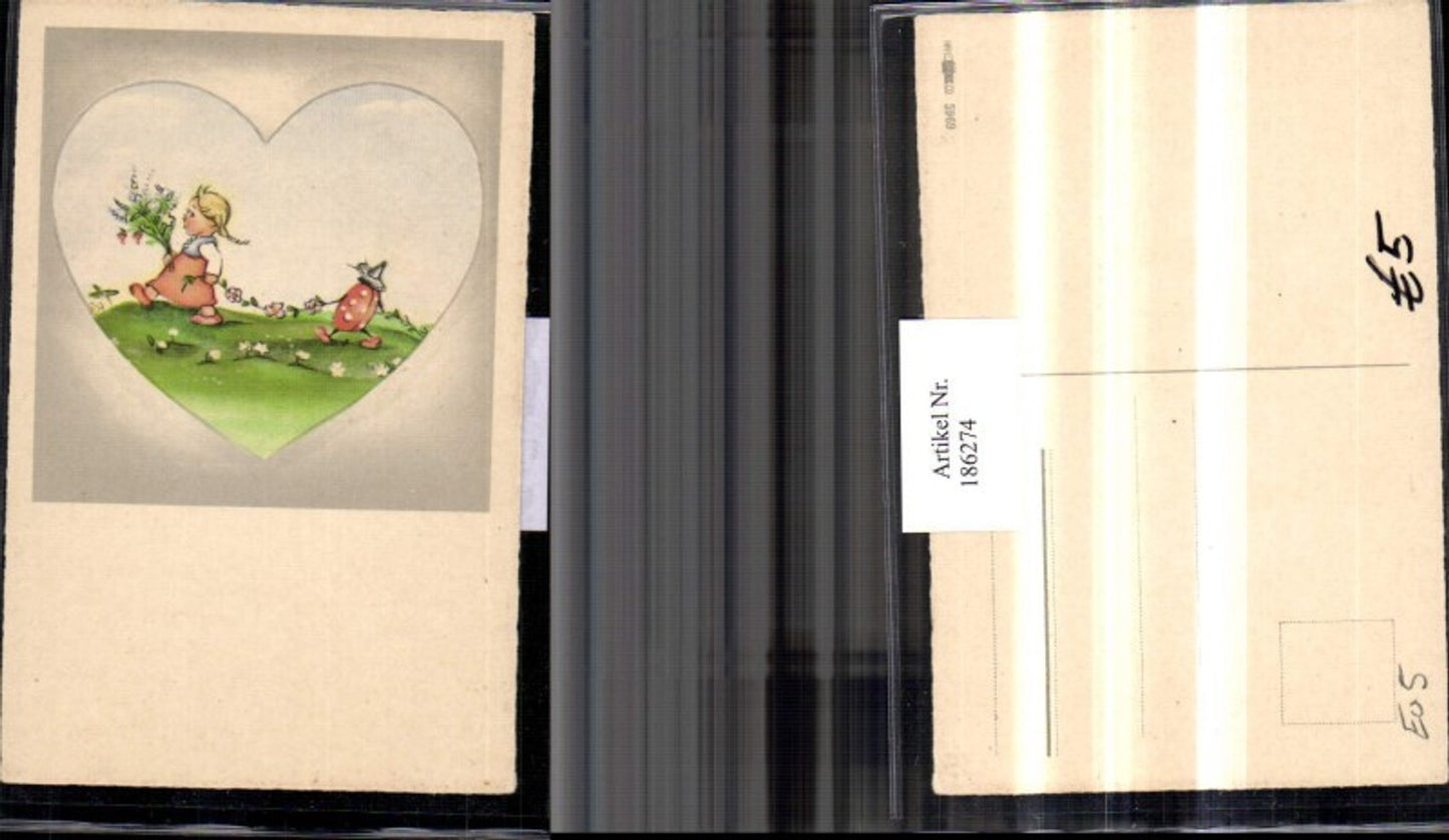 186274,Mädchen m. Kleid Blumenstrauß Wiese