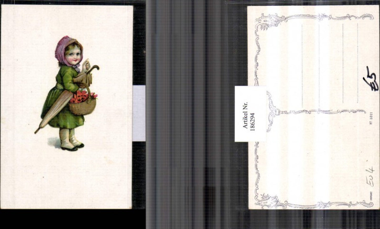 186294,Mädchen m. Mantel Schrim Tuch Korb Blumen
