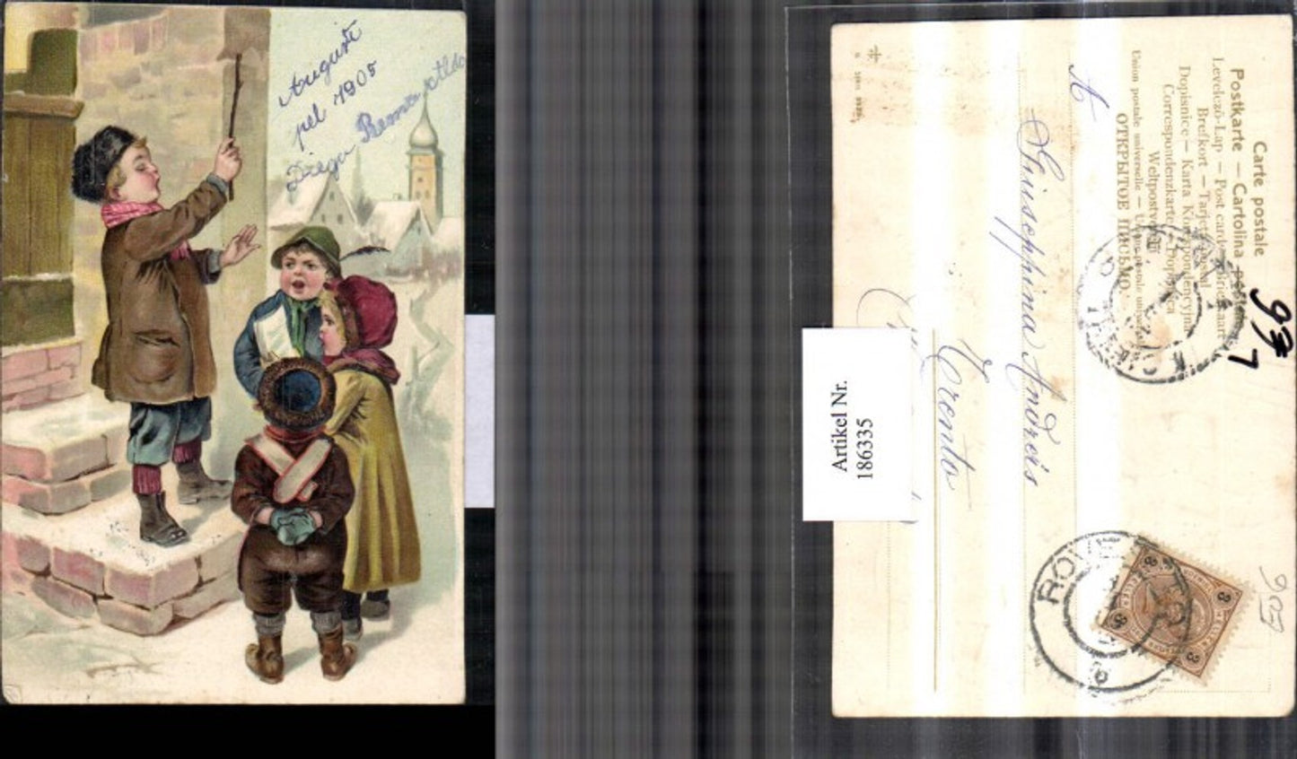 186335,Präge Litho AK Kinder singen Dirigent