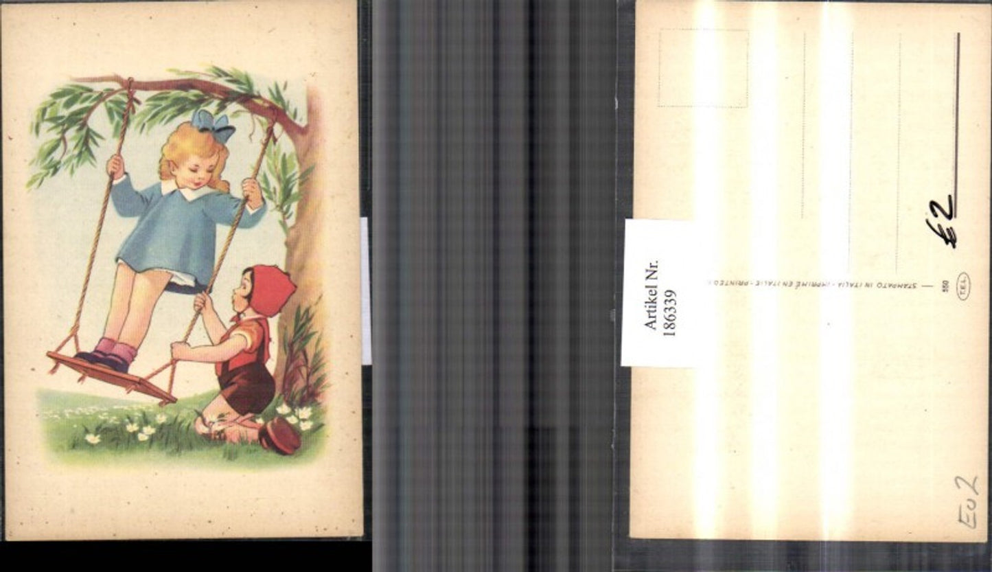 186339,Kinder b. Schaukeln Kleid Mütze Masche Wiese