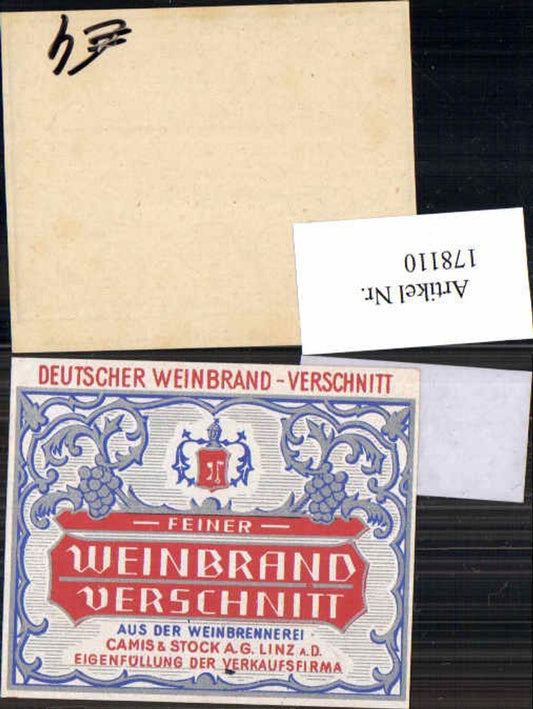 178110,Reklame Werbung Deutscher Weinbrand Camis & Stock Linz