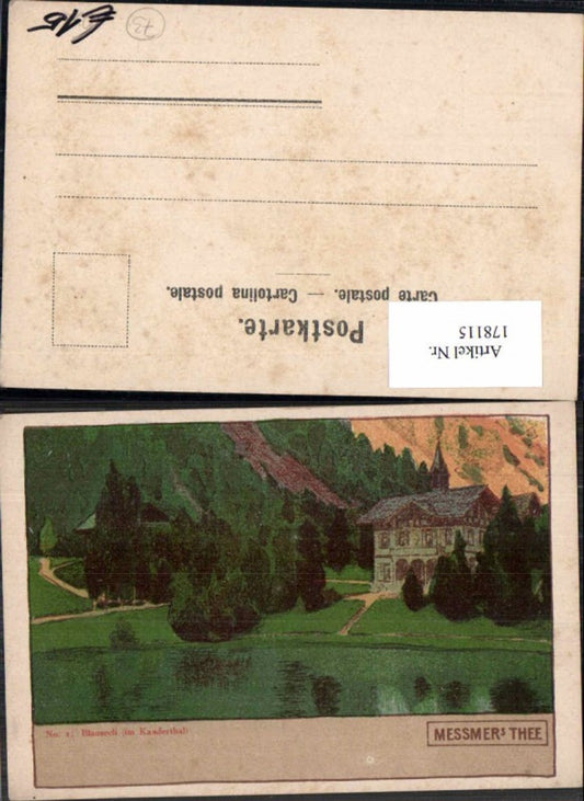178115,Reklame AK Werbekarte Litho Messmer Thee Tee Blauseeli Kanderthal