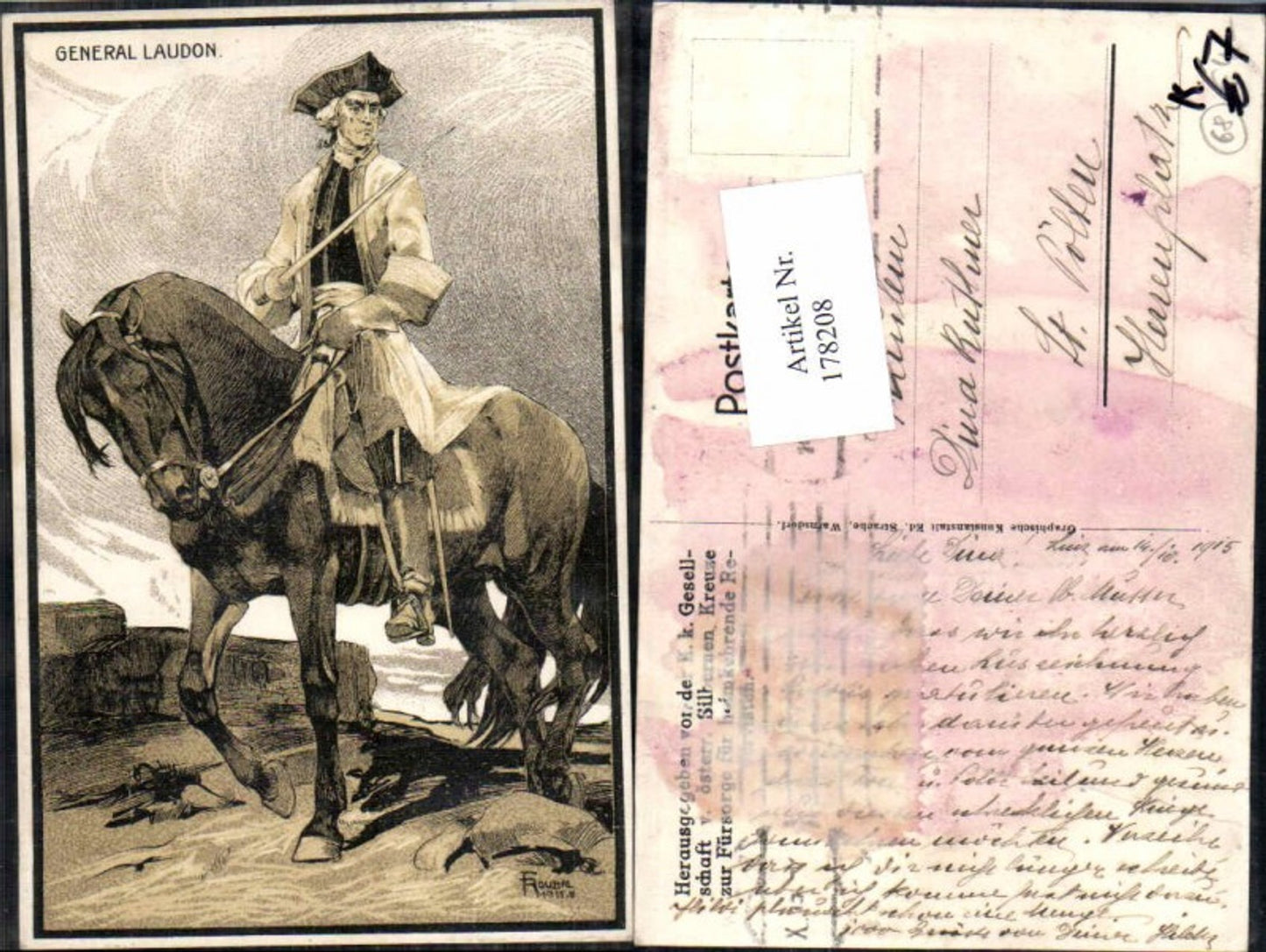 178208,Künstler AK F. Roubal General Laudon am Pferd m. Degen