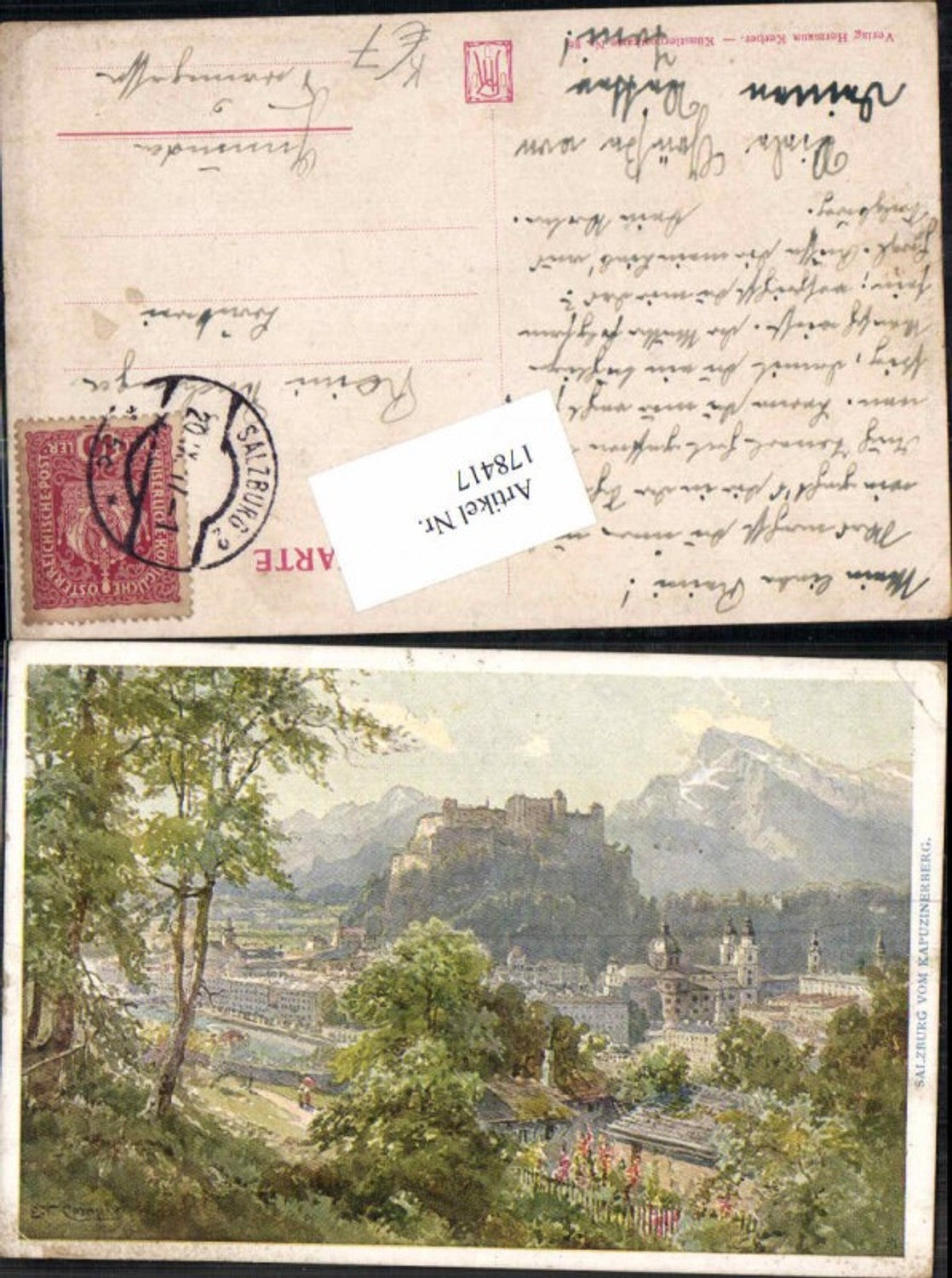 178417,Künstler AK E.T. Compton Salzburg vom Kapuzinerberg