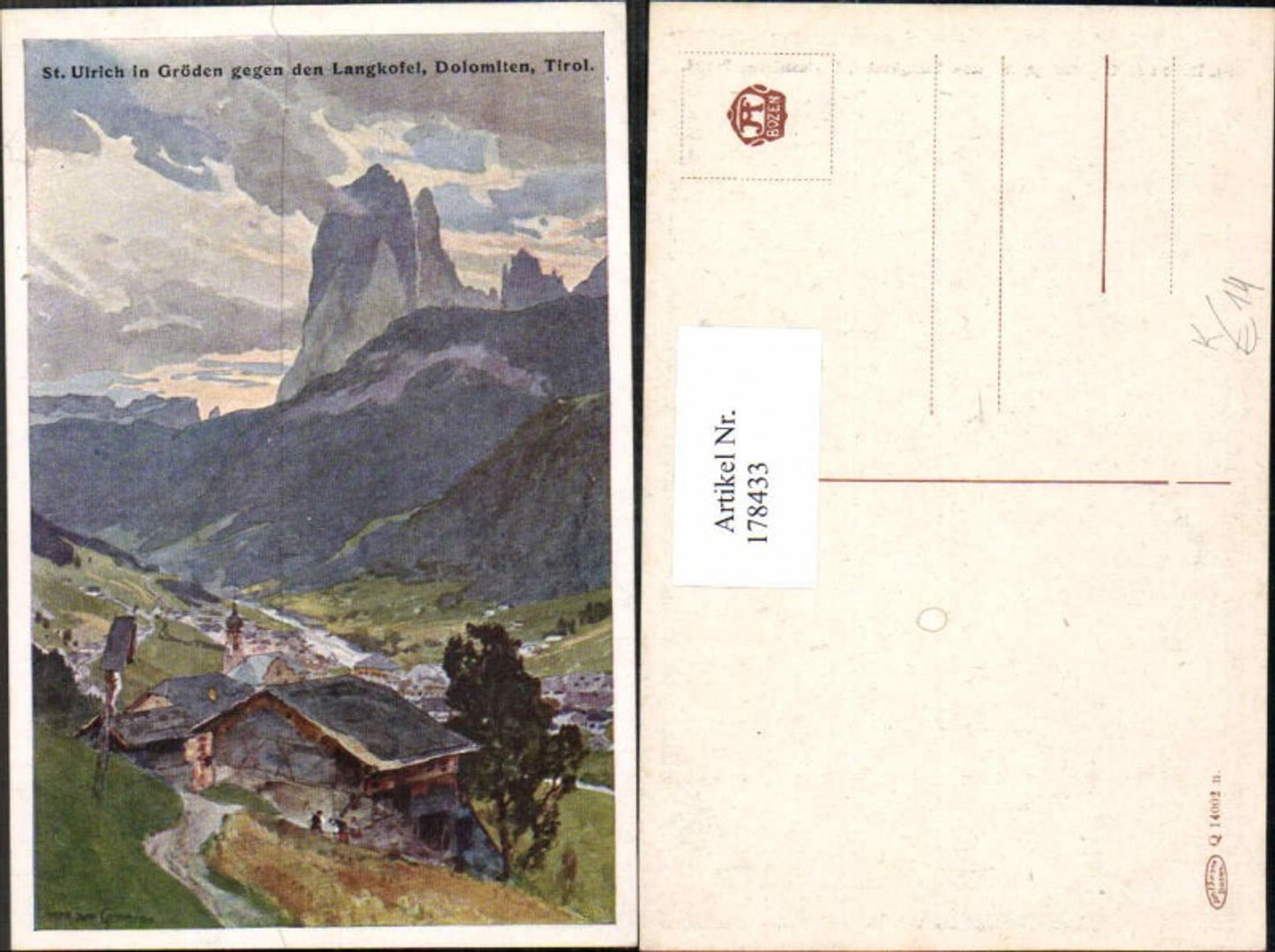 178433,Künstler AK E.H. Compton St Ulrich in Gröden Trentino Dolomiten