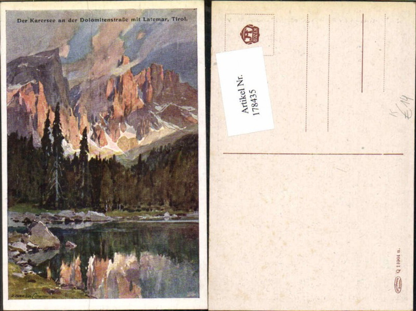 178435,Künstler AK E.H. Compton Karersee Latemar Trentino Schluderbach