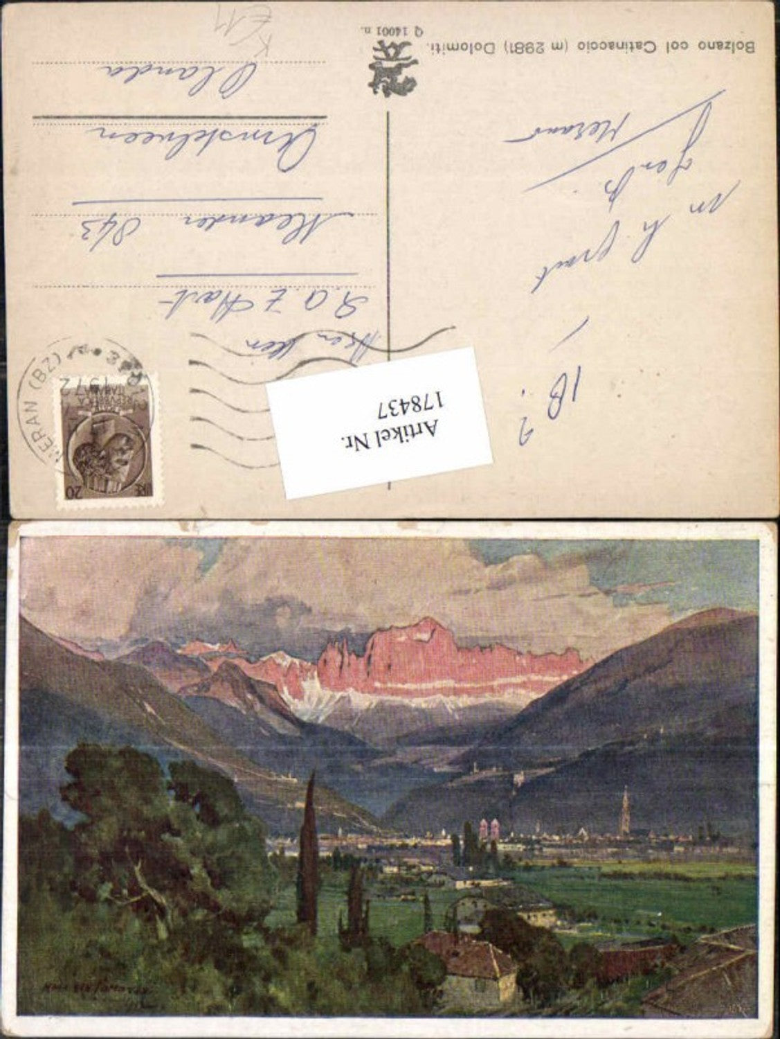 178437,Künstler AK E.H. Compton Bozen Bolzano col Catinaccio Dolomiten